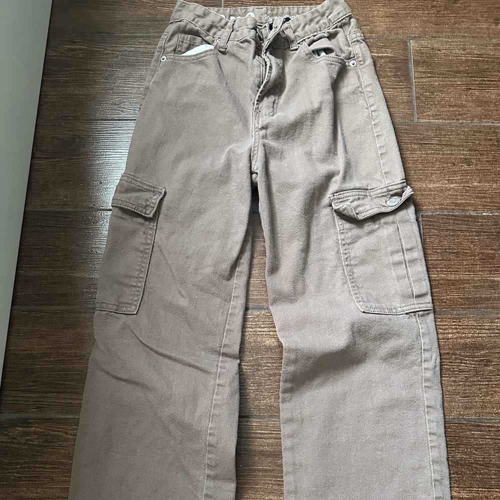 jean material brown cargos with pockets